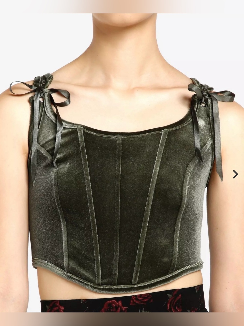 Hot Topic Thorn & Fable Green Velvet Crop Corset Top Size Medium